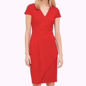 NWT ADRIANNA PAPELL Red Short Sleeve V-Neck Asymmetrical Detail Dress Size 4